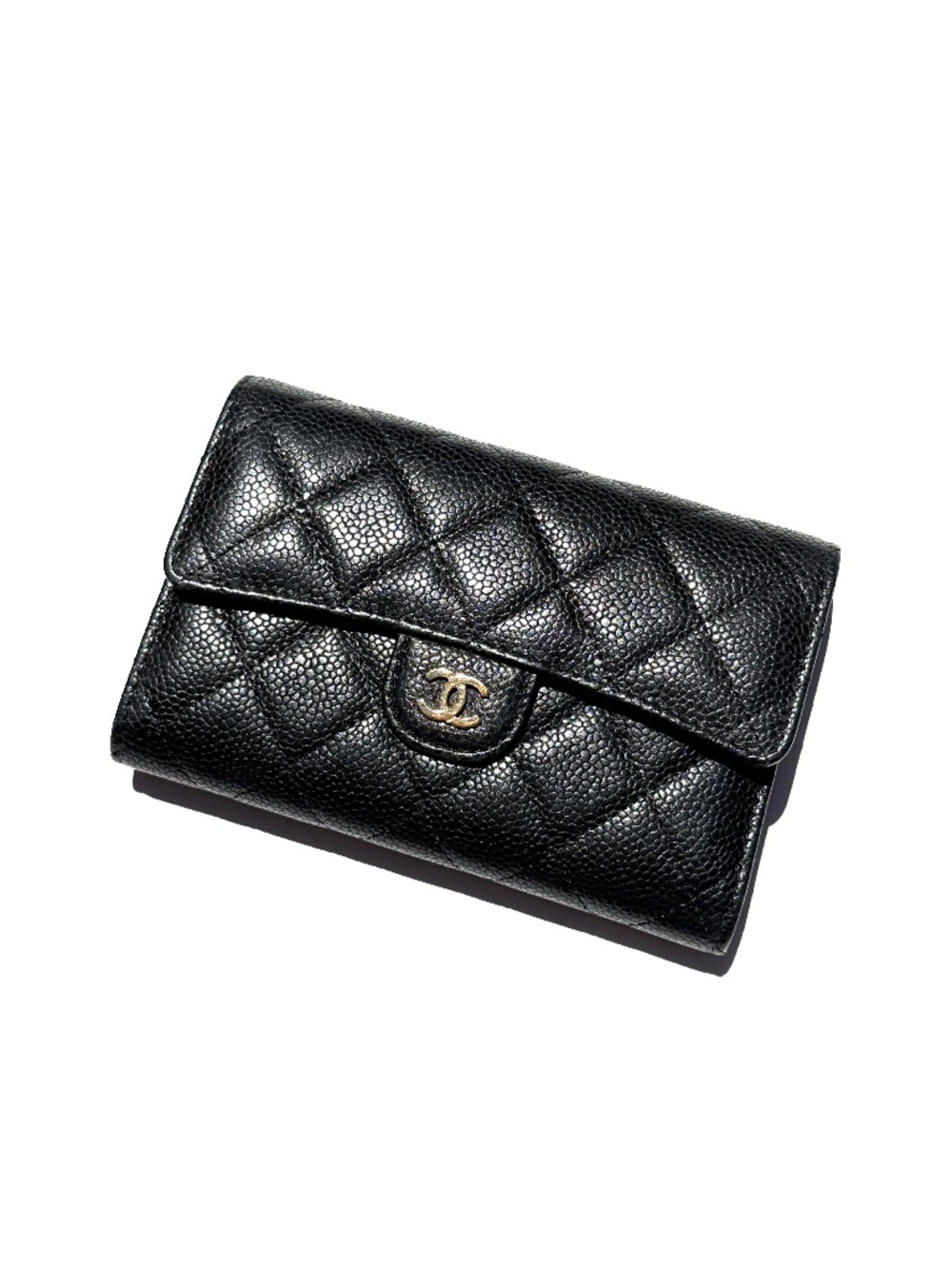 Chanel Flap Medium Gusset Black Caviar Leather Wallet
